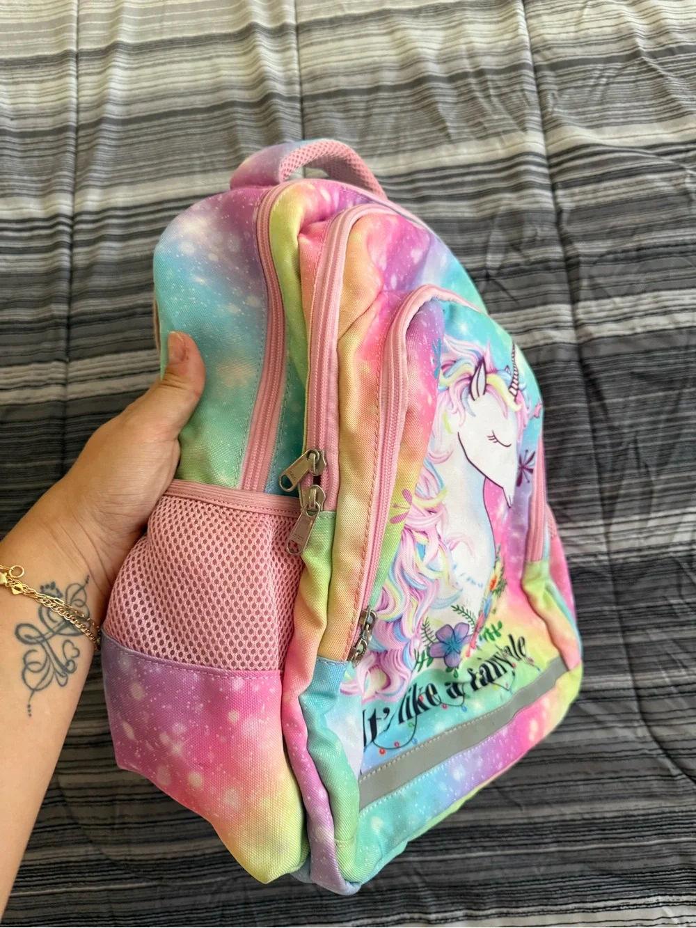 Kids Unicorn Backpack in Pastel Rainbow Pink - Brand Unspecified